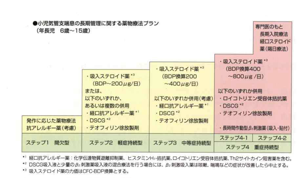 乳児気管支喘息の長期管理に関する薬物療法プラン 6歳~15満