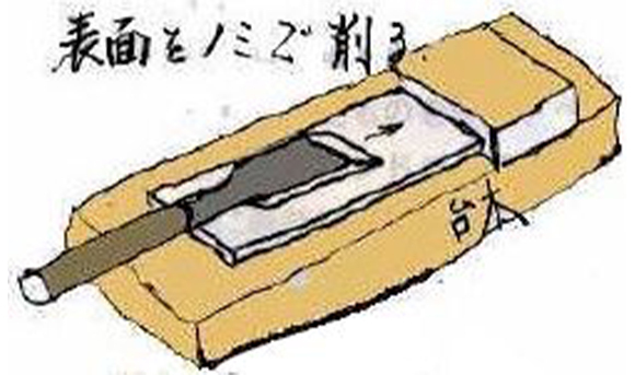 作り方(4)表面をノミで削る